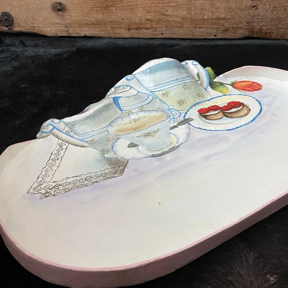Vtg Paper‎ Mache Serving Tray Dessert Platter MCM Kitsch Handpainted Thailand